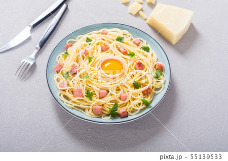 Itslian pasta carbonara with sausage and egg Itslian pasta carbonara with sausage and egg 55139533