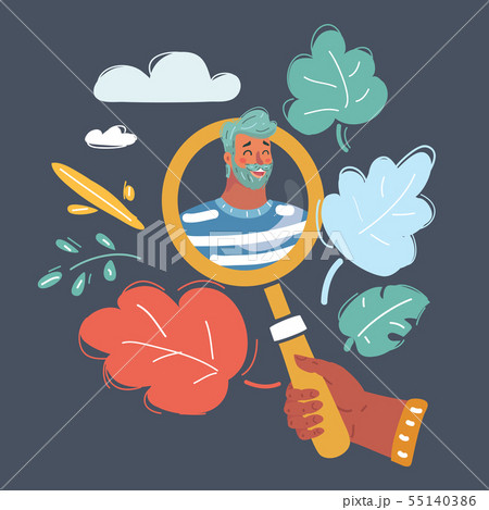Hand holding magnifying glass for search a man. Hand holding magnifying glass for search a man. 55140386