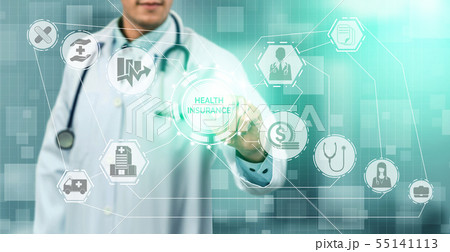 Doctor with health insurance healthcare graphic. Doctor with health insurance healthcare graphic. 55141113