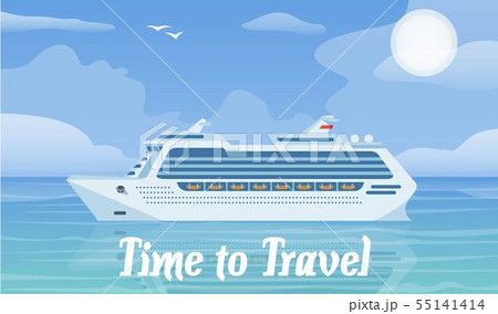 Cruise ship and travelling vector illustration. Ocean liner in blue sea and sky with clouds. Time to Cruise ship and travelling vector illustration. Ocean liner in blue sea and sky with clouds. Time to 55141414