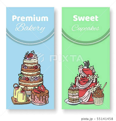 Cakes and cupcakes vector illustration. Chocolate, Napoleon, tiramisu, Sacher, eclair and cheesecake 55141458