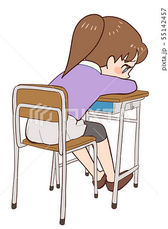 教室 机 椅子 うつ伏せになる子供のイラスト素材 55142457 Pixta