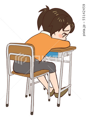 教室 机 椅子 うつ伏せになる子供のイラスト素材