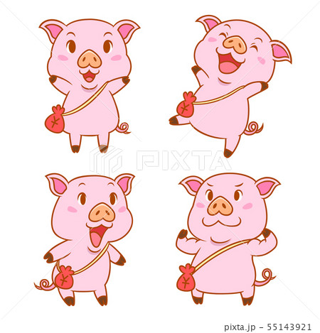 Set of cute cartoon pigs in different poses. 55143921