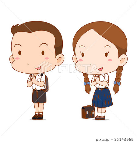 Cute couple cartoon of high school boy and girl. - Stock Illustration  [55143969] - PIXTA