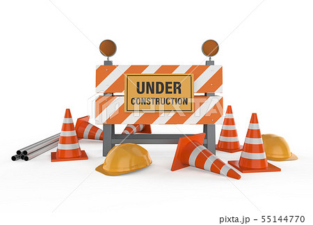 under construction sign with barrier and cones under construction sign with barrier and cones 55144770