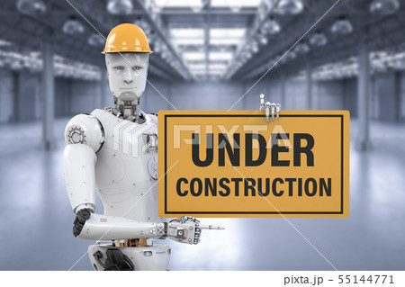 robot holding under construction sign 55144771