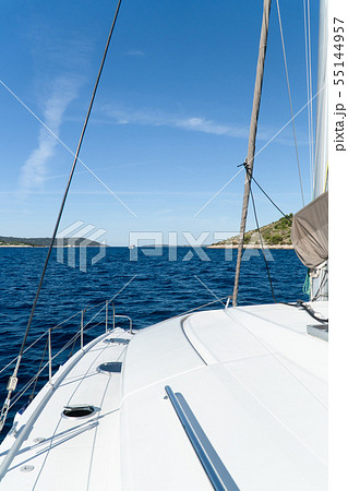 Catamaran sailing at sea in Croatia, Europe Catamaran sailing at sea in Croatia, Europe 55144957