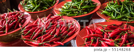Colorful chilli peppers stall at asian market Colorful chilli peppers stall at asian market 55148268