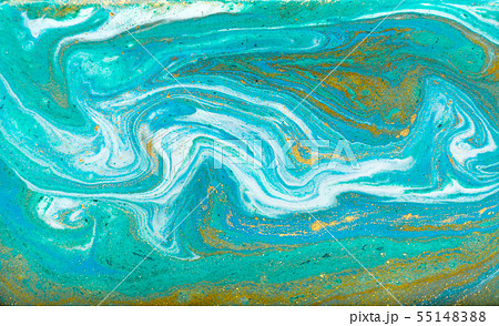 Blue, green and gold marbling pattern. Golden powder marble liquid texture. Blue, green and gold marbling pattern. Golden powder marble liquid texture. 55148388
