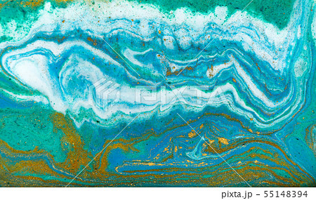 Blue, green and gold marbling pattern. Golden powder marble liquid texture. Blue, green and gold marbling pattern. Golden powder marble liquid texture. 55148394
