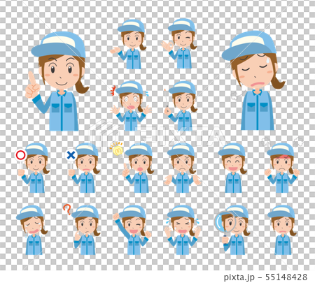 Worker worker work clothes woman facial expression emotions set Worker worker work clothes woman facial expression emotions set 55148428