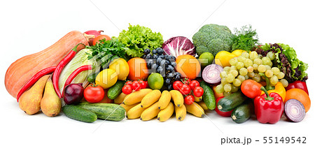 Heap fruit and vegetables isolated on white 55149542