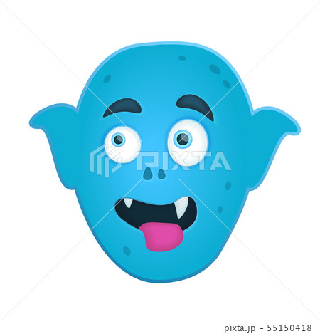 Funny cartoon art with blue smiling monster head 55150418