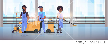 cleaners team in uniform working together cleaning service concept african american janitors using cleaners team in uniform working together cleaning service concept african american janitors using 55151291