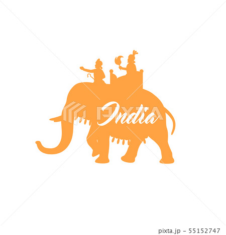 Indian maharaja on elephant orange silhouette 55152747