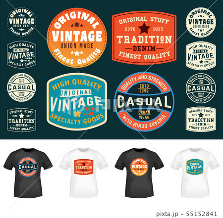 Set of colorful t-shirt stamps design for tee applique, badge, tag, label clothing, jeans, and 55152841
