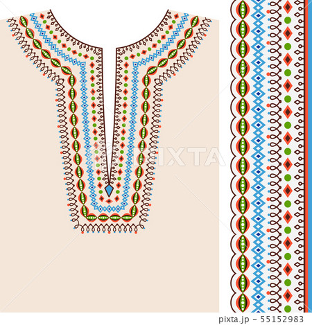 Neckline ethnic print design and border pattern Neckline ethnic print design and border pattern 55152983