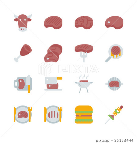 Beef related in flat icon set.Vector illustration 55153444