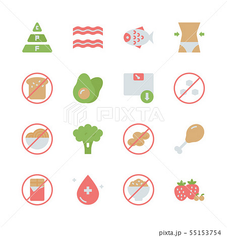 Ketogenic diet in flat icon set. 55153754