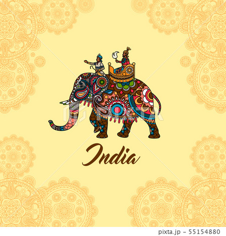 Indian Maharaja On Elephant Mandala Ornamentのイラスト素材