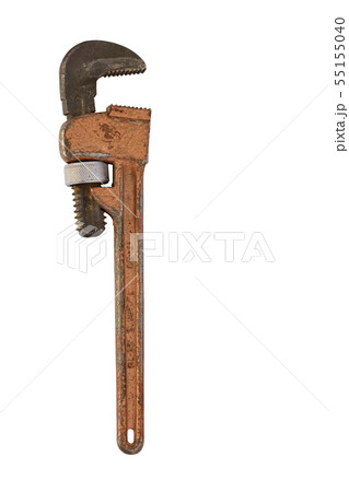 Old adjustable pipe wrench on a white background 55155040