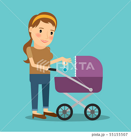Mother with baby stroller 55155507