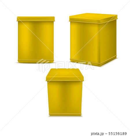 Realistic Detailed 3d Yellow Blank Tin Can Template Mockup Set. Vector 55156189