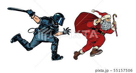 Santa Claus Christmas. riot police with a baton. discrimination against Christians 55157506