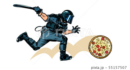 Italian pizza. riot police with a baton 55157507