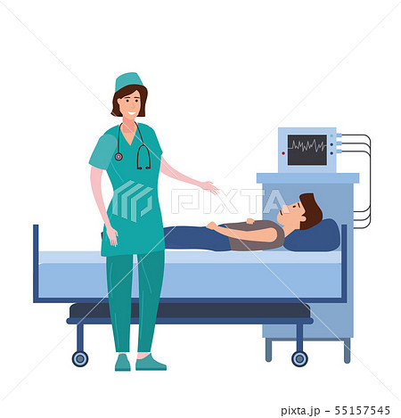 Medical nurse consulting patient young men in a medical bed the hospital room. Hospitalization of Medical nurse consulting patient young men in a medical bed the hospital room. Hospitalization of 55157545