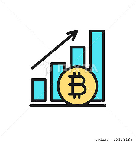 Upward graph, bitcoin coin, cryptocurrency flat color icon. 55158135