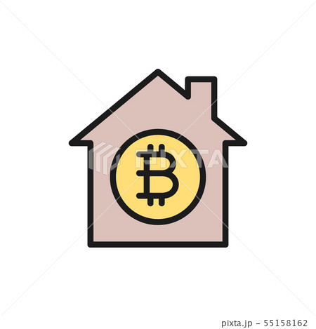 House with bitcoin coin, cryptocurrency protection flat color icon. House with bitcoin coin, cryptocurrency protection flat color icon. 55158162