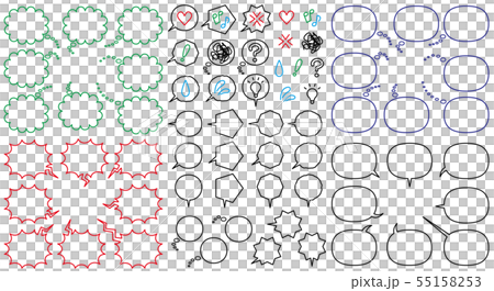全方向対応ふきだしセット(喋る,心の中,怒る)線画のみ 55158253