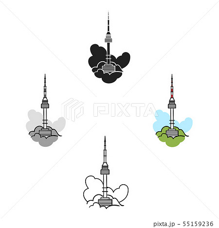 Seoul tower icon in cartoon,black style isolated on white background. South Korea symbol stock Seoul tower icon in cartoon,black style isolated on white background. South Korea symbol stock 55159236