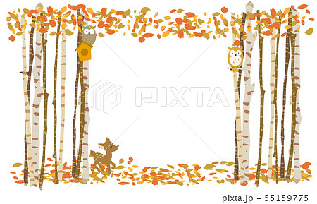 秋の紅葉 森のかわいいフレームのイラスト素材