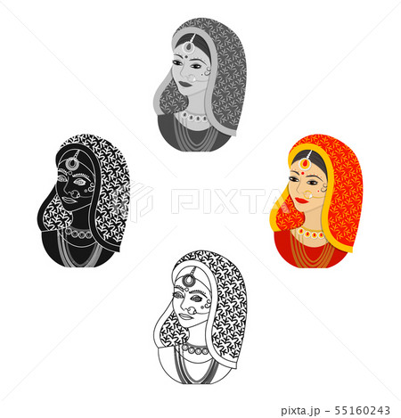 Indian woman icon in cartoon,black style isolated on white background. India symbol stock vector 55160243