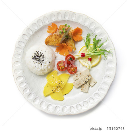 Breakfast set with rice on top black sesame 55160743