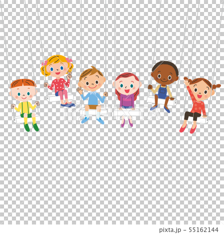 ブランコに乗る子供達 55162144