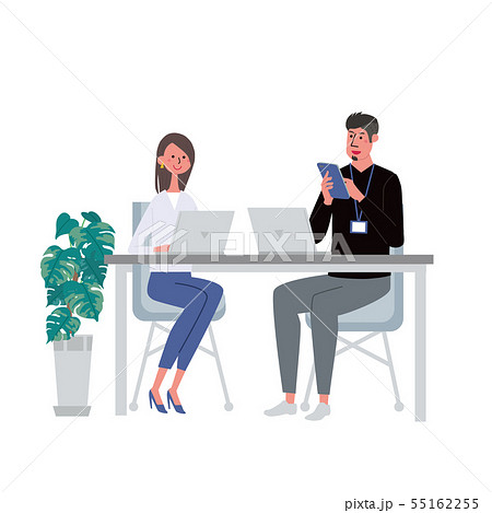 パソコン　タブレット　仕事をする　男女　イラスト 55162255