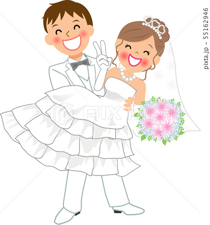 結婚式でお姫様抱っこをする新郎新婦のイラスト素材 55162946 Pixta