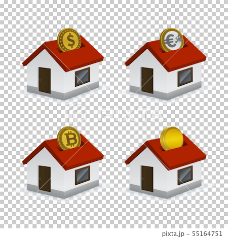 House shaped piggy bank icons with currencies 55164751