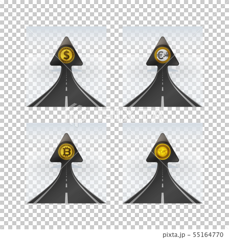 Arrow shaped road with dollar coin rising into sky 55164770