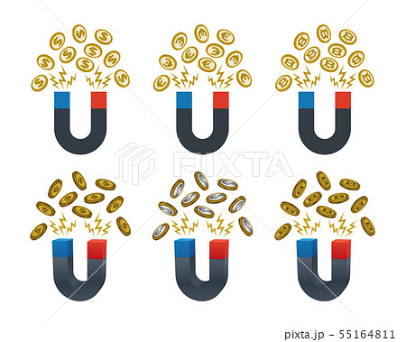 Magnets with dollar and euro coins and bitcoins 55164811