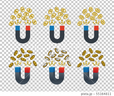 Magnets with dollar and euro coins and bitcoins 55164811