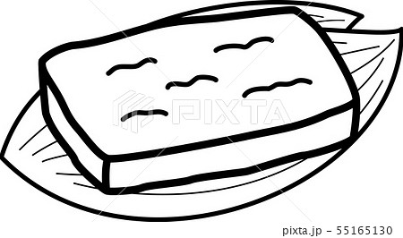 油揚げ　揚げ豆腐　和食　一枚　葉っぱ　白黒線画 55165130