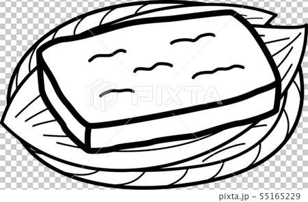 油揚げ 揚げ豆腐 和食 一枚 葉っぱ ザル 白黒線画のイラスト素材