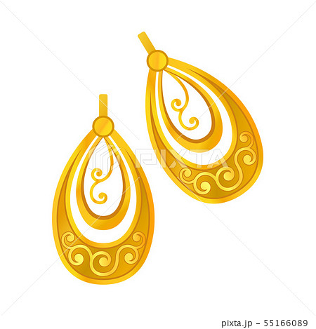 Pair of gold earrings. Vector illustration on white background. Pair of gold earrings. Vector illustration on white background. 55166089