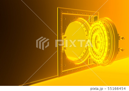Front view of light gold bank vault door, closed. 3D Render 55166454