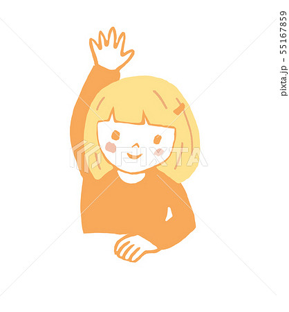 手を挙げる女の子 のイラスト素材